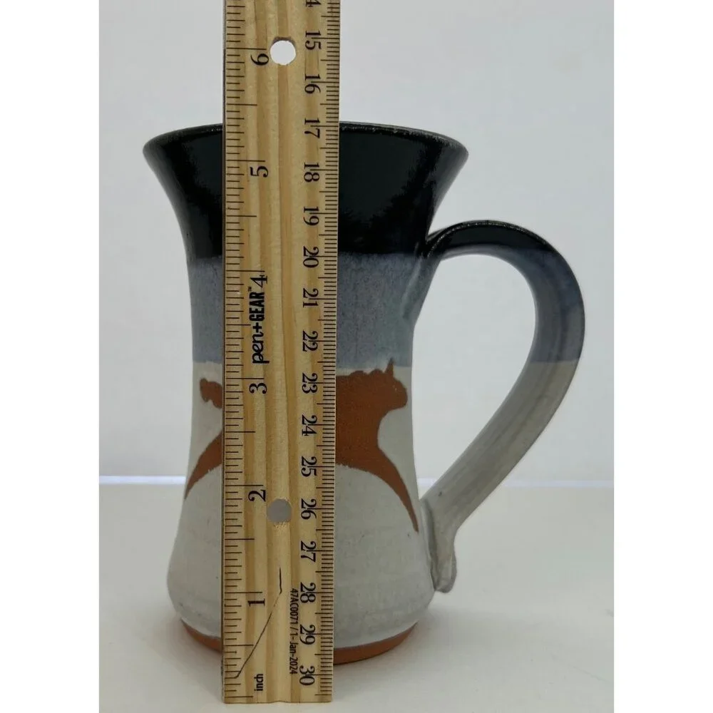 Pottery Mug Cup Black Glaze Brown Horse Motif Farmhouse Western Cottagecore Boho - Picture 7 of 12